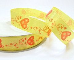 Лента атласная декоративная "сердечки"  15мм (уп.50ярд)